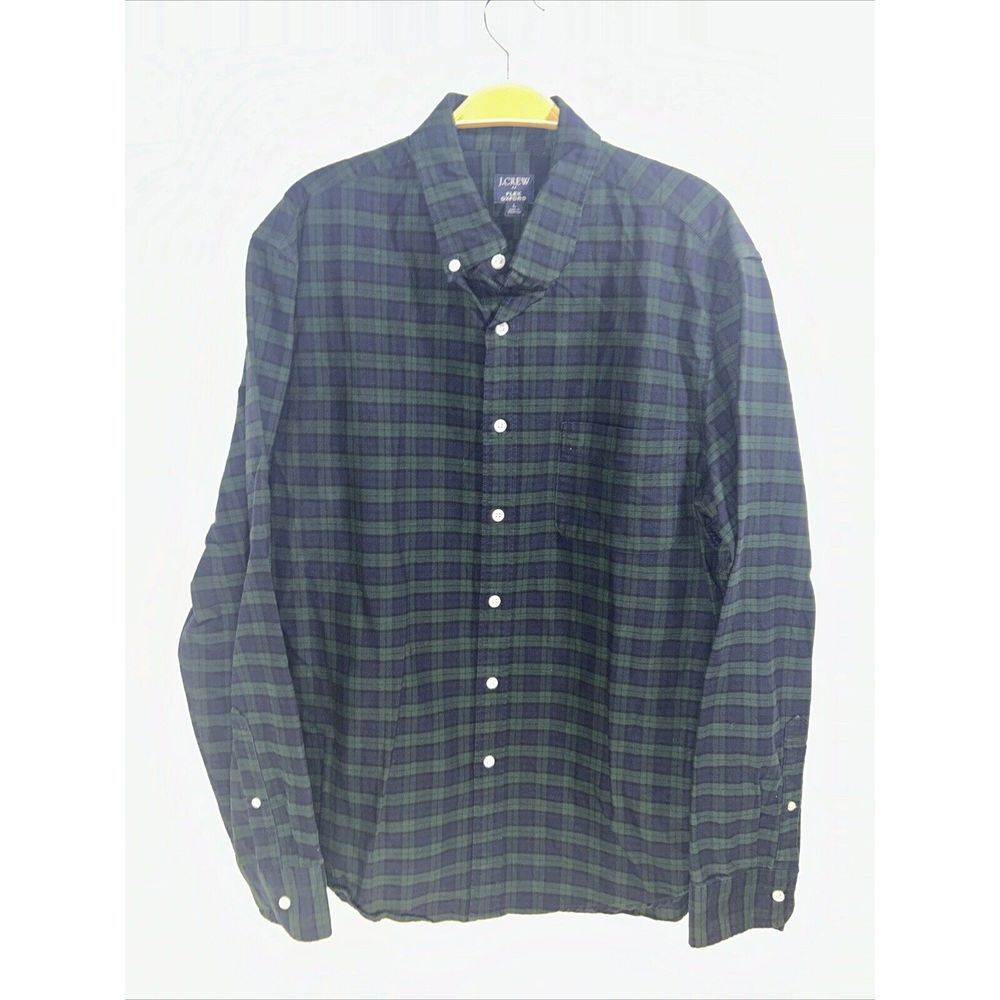 J. CREW Men's‎ Flex Oxford Green Navy Plaid Button Shirt Cotton Size Large